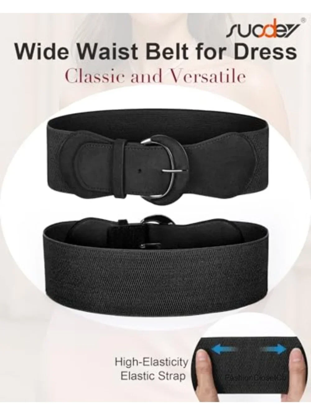 Suede Wide Stretch Belt Chunky Buckle for Dress Coat